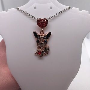Sterling Silver Dog Necklace Natural Glittering Diamond Dog